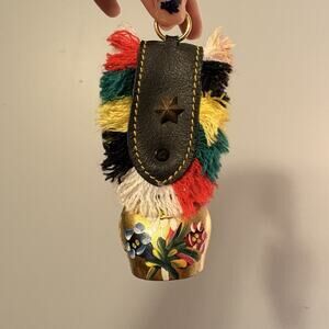 Vintage Swiss Cow Bell Hand Painted Floral Bern Switzerland Leather Strap 4”